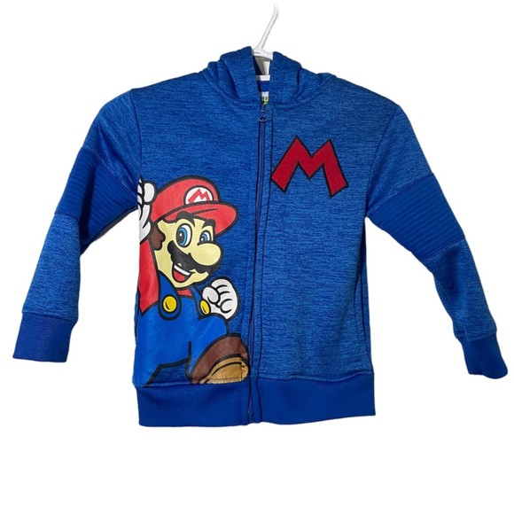 Nintendo Other - Super Mario Bros Blue Fur Lined Zip Up Graphic Hoodie Jacket Size 4